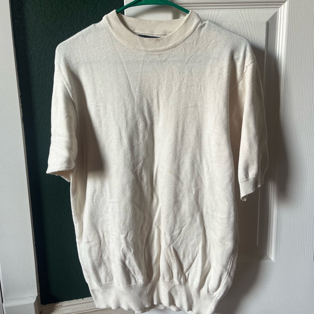 Bachrach Men's Cream Short Sleeve Sweater